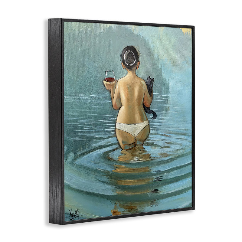 «Cat & Wine Dip At Twilight», estampe numérique, design par Ronald West, H 30 po x l 24 po, Giclée noire de minuit encadrée