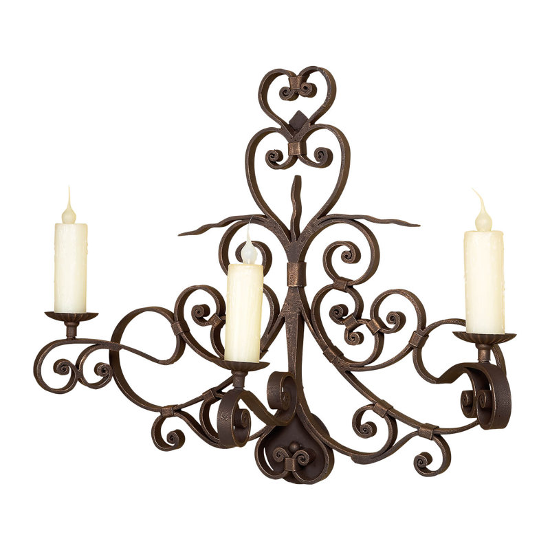 3 - Light Candle Wall Light, Antique Old World