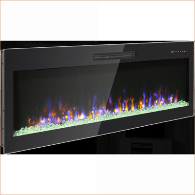 50 Inch Electric Fireplace, Wall-Mounted/Recessed with Remote, Multi-Color Flame | Tempered Glass+Sheet Metal