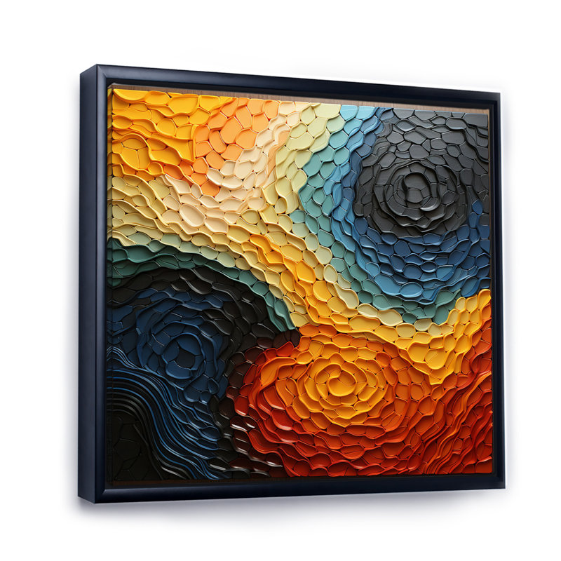 «Teal Orange» Op Art Rhythmic Illusion I, H 16 po x l 16 po x P 1 po, Cadre flottant noir
