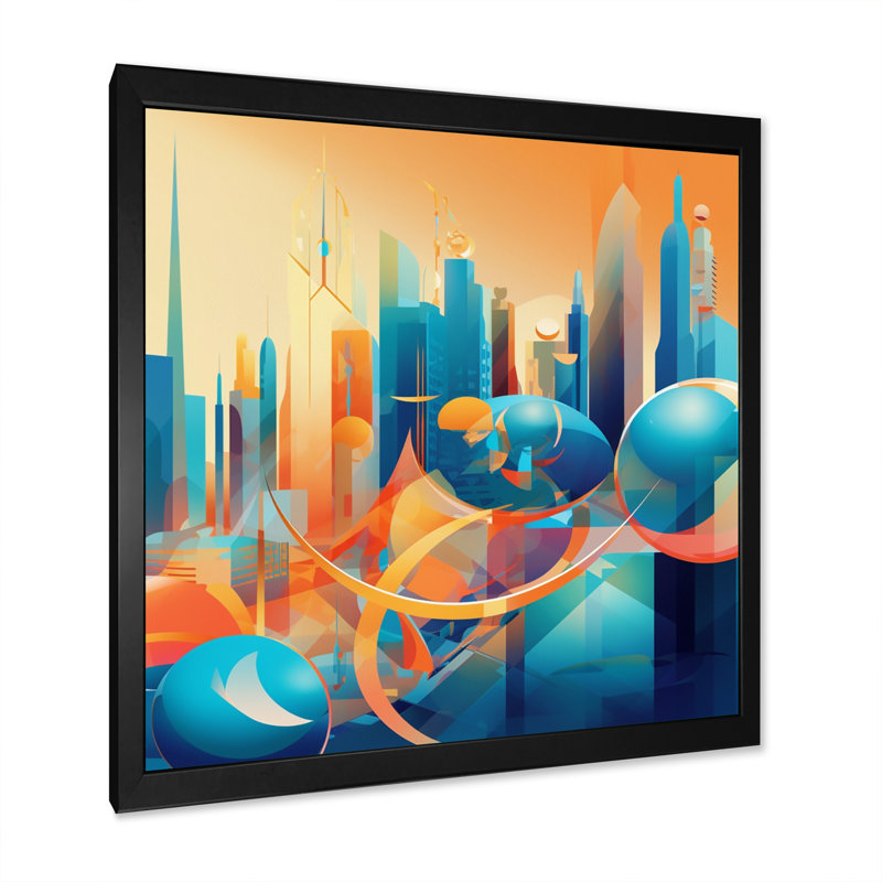 Ardyce " Blue And Orange Retro Radiance I ", Black Picture Framed, 16" H x 16" W x 1" D