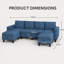 Canapé-lit d'angle modulaire en forme de U, réglable, de 110 pouces de largeur, avec 2 poufs de rangement-1229218444