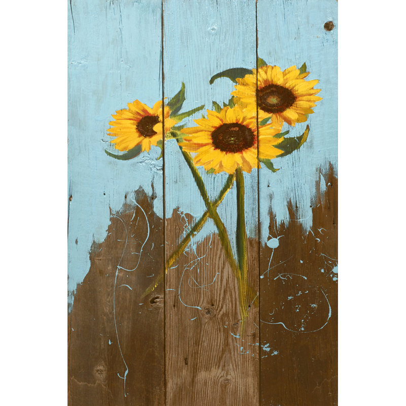 Tournesols sur bois I, H 18 po x l 12 po x P 1,25 po