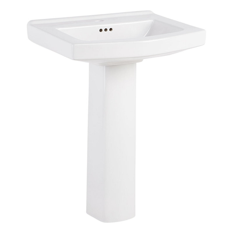 Pennfield 24" Vitreous China Pedestal Bathroom Sink with Overflow and 3 Faucet Holes at 8" Centers, Single Hole