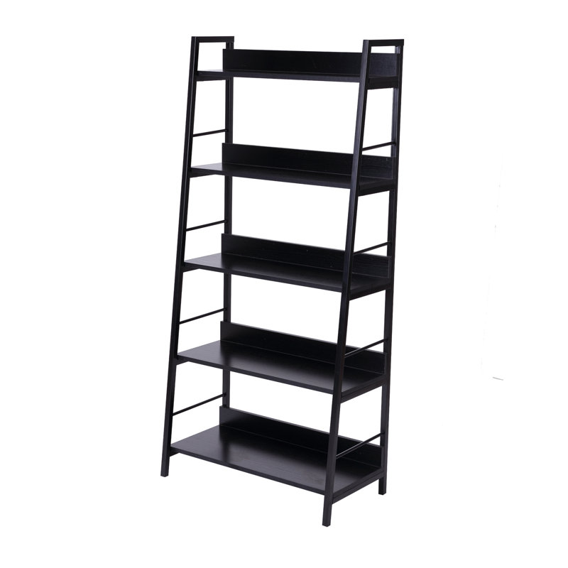 Eleri 5 Tiered Bookshelf, Ladder Shelf Etagere Bookcase, Wood and Metal Bookshelf, Black