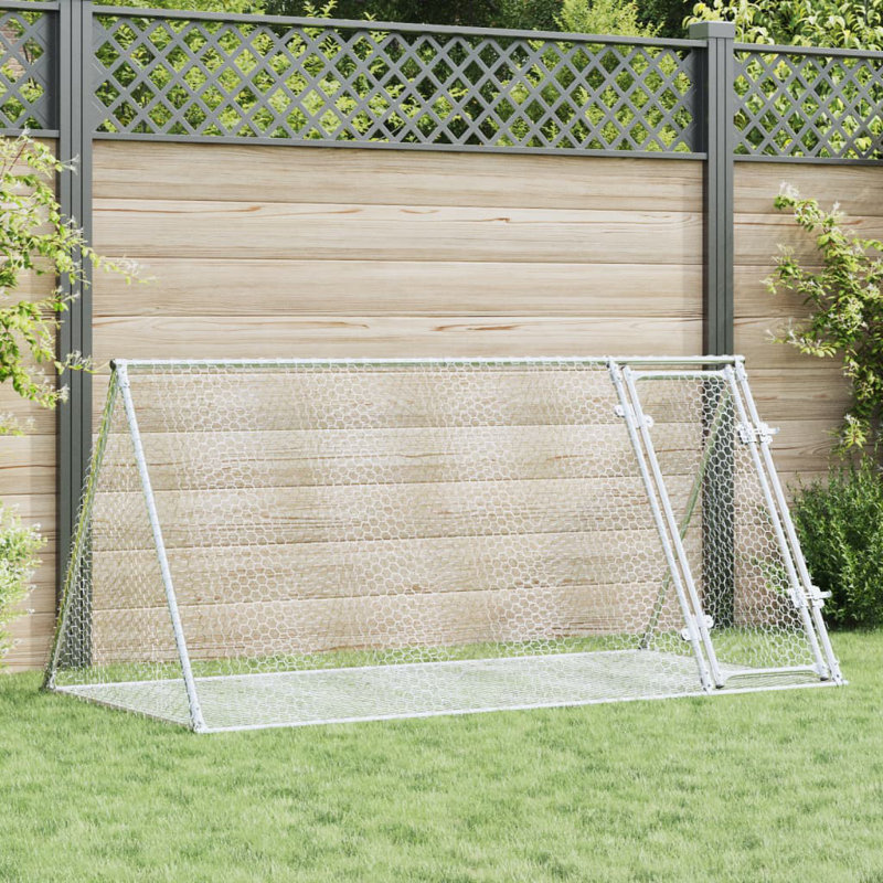 Rabbit Hutch Silver Galvanised Steel, 91cm H x 200cm W x 105cm D