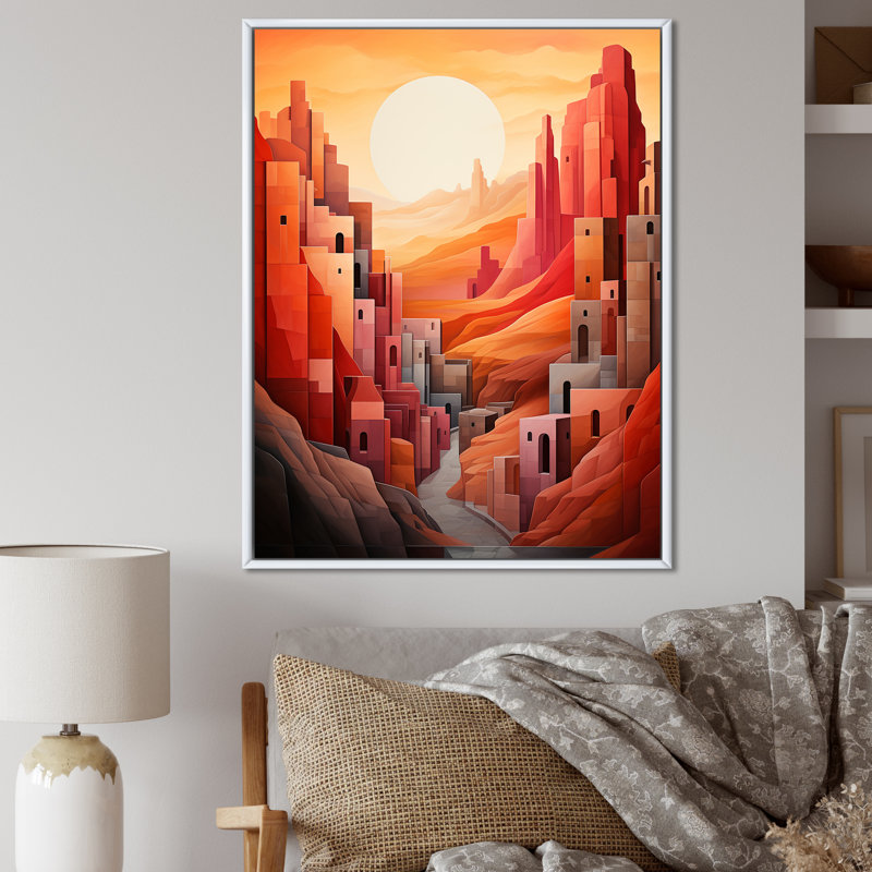 Décoration murale abstraite tempête du désert III - Canyon, H 44 po x l 34 po x P 1,5 po, Cadre flottant blanc