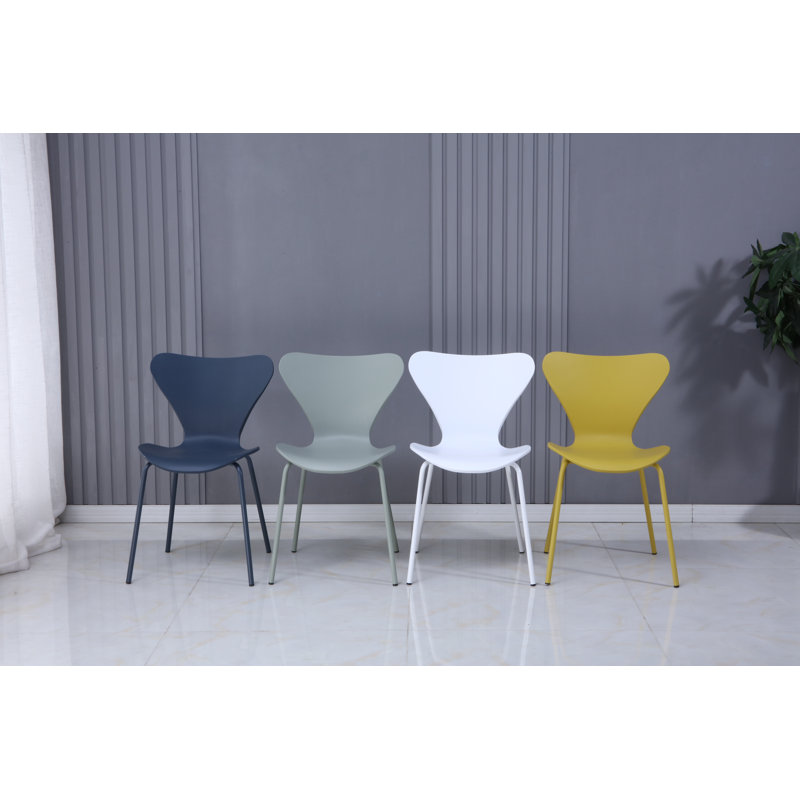 4 Careaga Stackable Plastic Dining Chairs, Yellow
