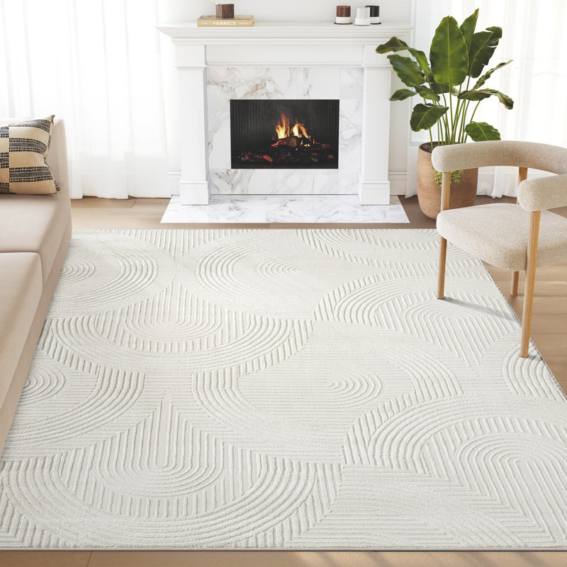 Abani Murtie NTL160A Cream Tone-on-Tone Semi-Circle Lines Area Rug, Rectangle 7'9" x 10'2"