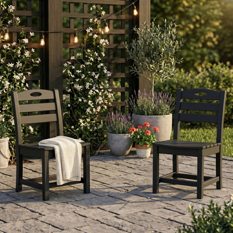 Chaises de patio 2 pièces, chaises d'appoint sans accoudoirs pour l'extérieur, Noir