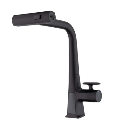 Modern 360° Rotating Single Handle Waterfall Kitchen Faucet with Three Water Outlet Modes, Temperature Display & Pull Down Sprayer