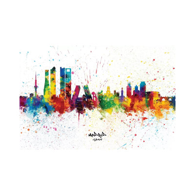 Madrid Spain Skyline Splash by Michael Tompsett - 1 Piece Wrapped Canvas Wall Art