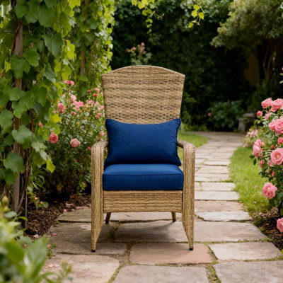 Outdoor Patio Chair, PE Rattan Wicker With Soft Cushions And Tall Curved Backrest, Indoor And Outdoor