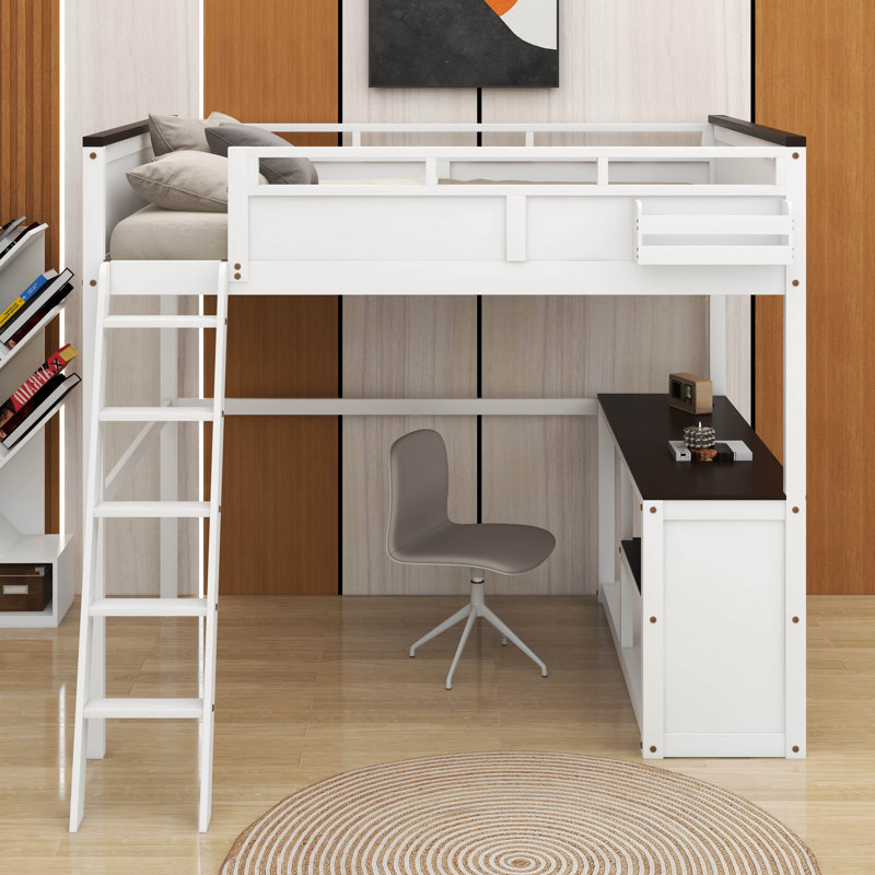 Queen Size Loft Bed With Desk,Shelf And USB