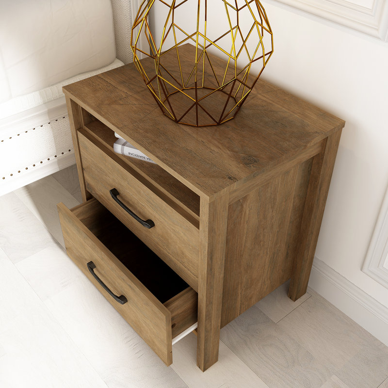  Allysyn 22.7" 2 Drawer Nightstand, Knotty Oak, Set of 2