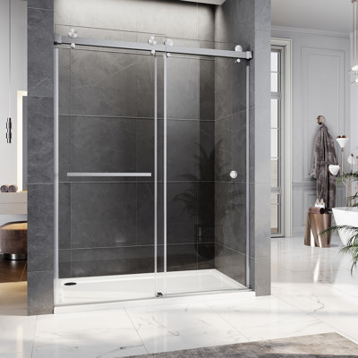 UKD01 66 to 72 in. x 76 in. H Frameless Double Sliding Shower Door with 3/8 in. (10mm) Clear Glass 