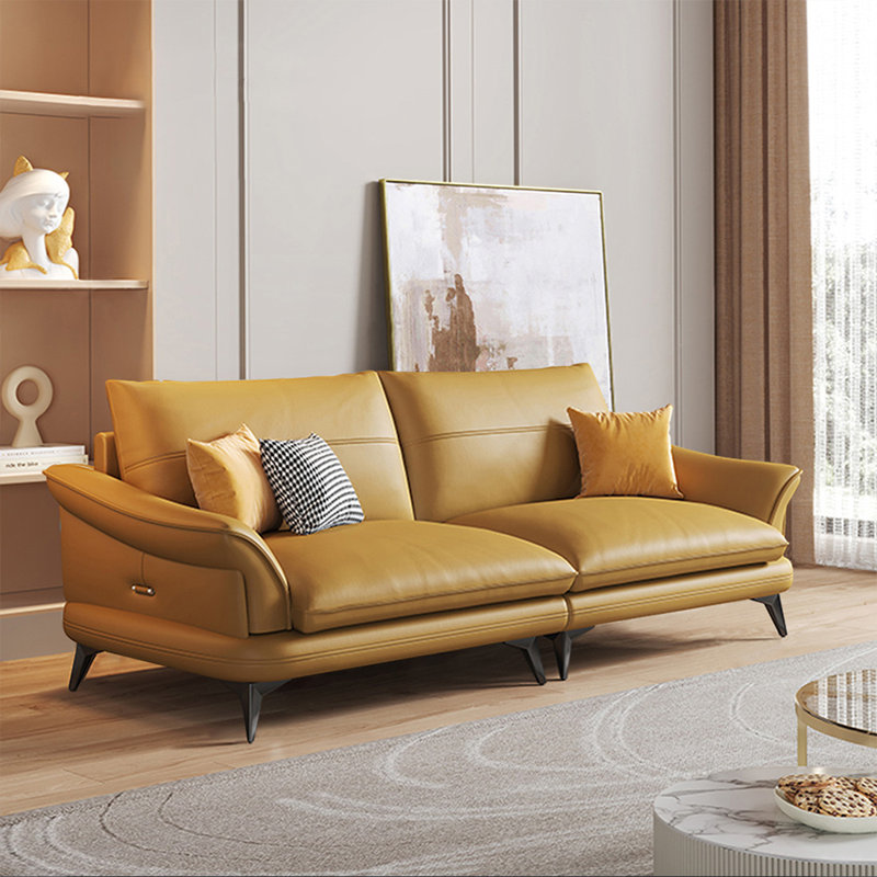 Canapé modulaire jaune en cuir véritable, H 31,5 po x l 86,61 po x P 35,43 po