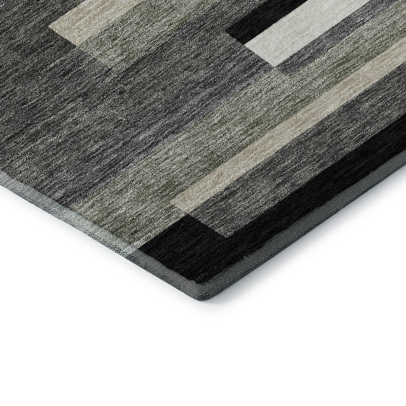 Tapis noir Prisco lavable à la machine de qualité supérieure, Rond 8 pi