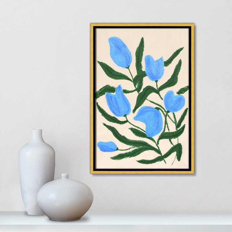 «Colette Blue Tulips Print» par Camilla Bergqvist, H 19,5 po x l 13,5 po, Doré