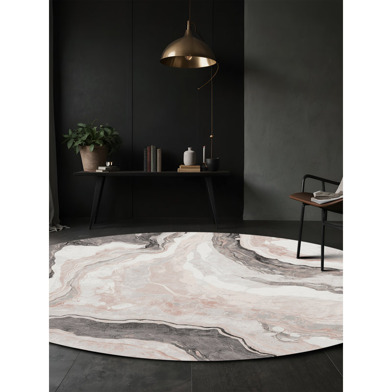 Machine Washable Beige Area Rug, Round 5'