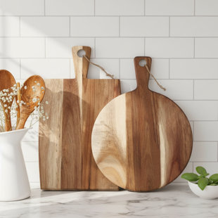 2 Pcs Acacia Wood Cutting Board with Handle