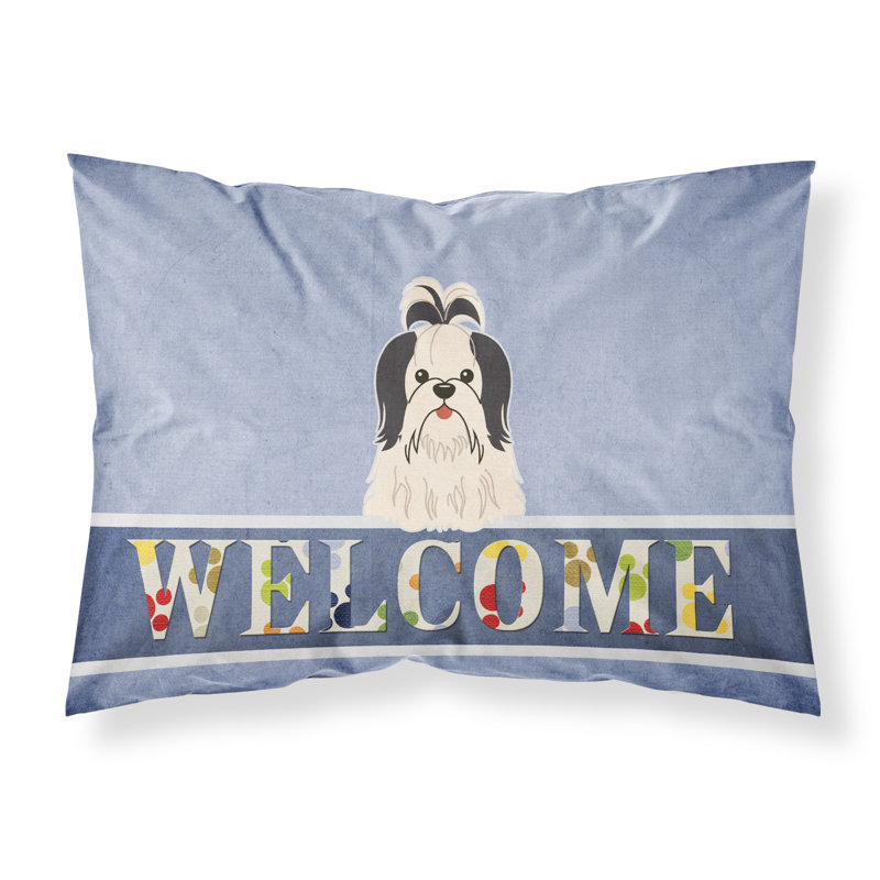 Taie d’oreiller welcome, Shih Tzu noir et blanc