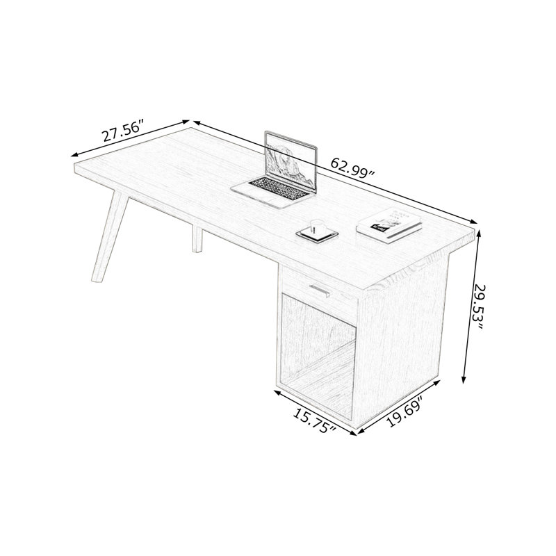 Bureaux rectangulaires en bois massif avec 1 tiroir, Orienté à droite, H 29,53 po x l 62,99 po x P 27,56 po