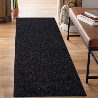 Runner Rugs for Hallway or Kitchen with Rubber Backing, Black 5'x10'