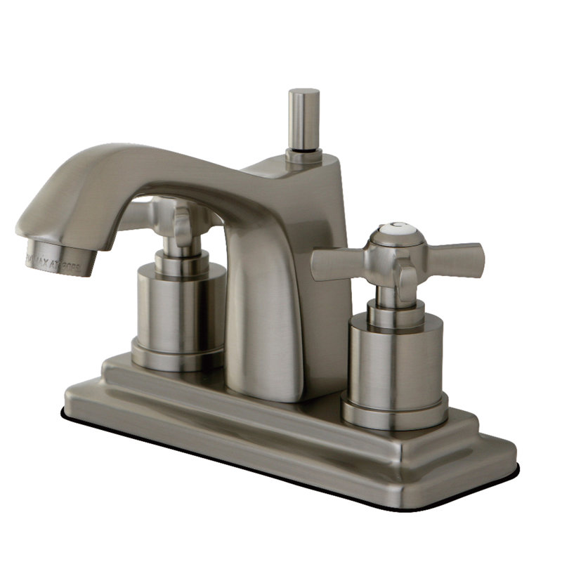 Kingston Brass Millennium Two-Handle 3-Hole Deck Mount 4" Centerset Bathroom Faucet with Brass Pop-Up, Brushed Nickel