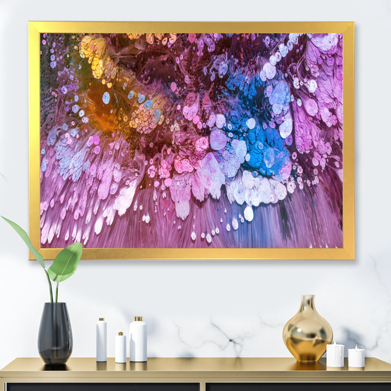 Marbre mauve de luxe liquide, art mural moderne sur toile, Toile encadrée dorée, H 34 po x l 44 po x P 1,5 po