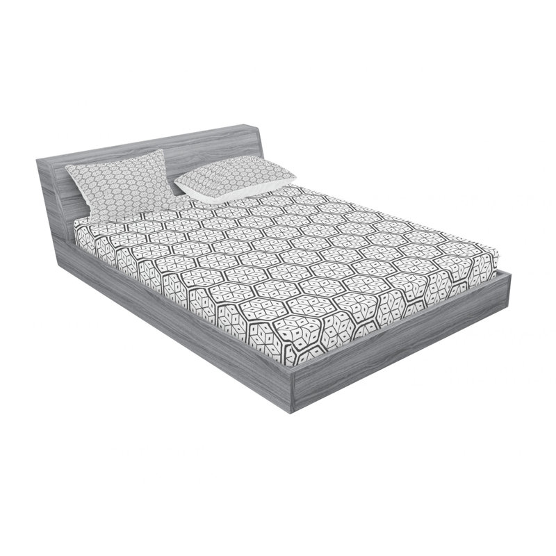 Microfiber Sheet Set, Queen Sheet Set with Fitted Sheet, Geometric, Gray/Black