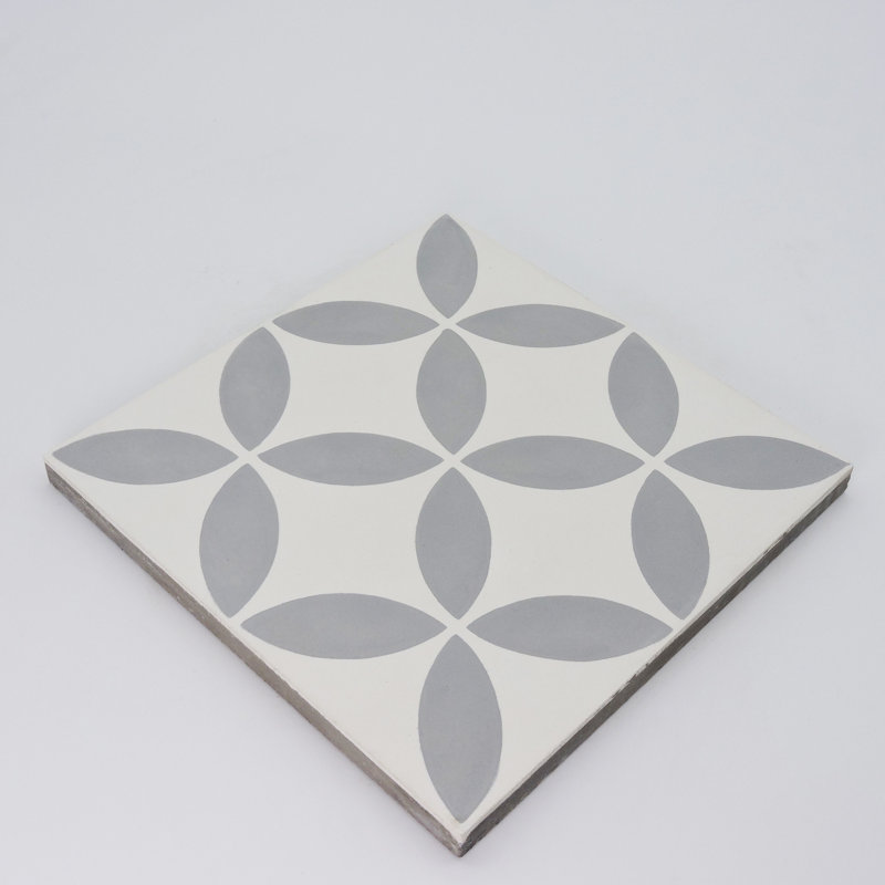 Amlo 8" x 8" Cement Patterned Wall & Floor Tile, White/Gray