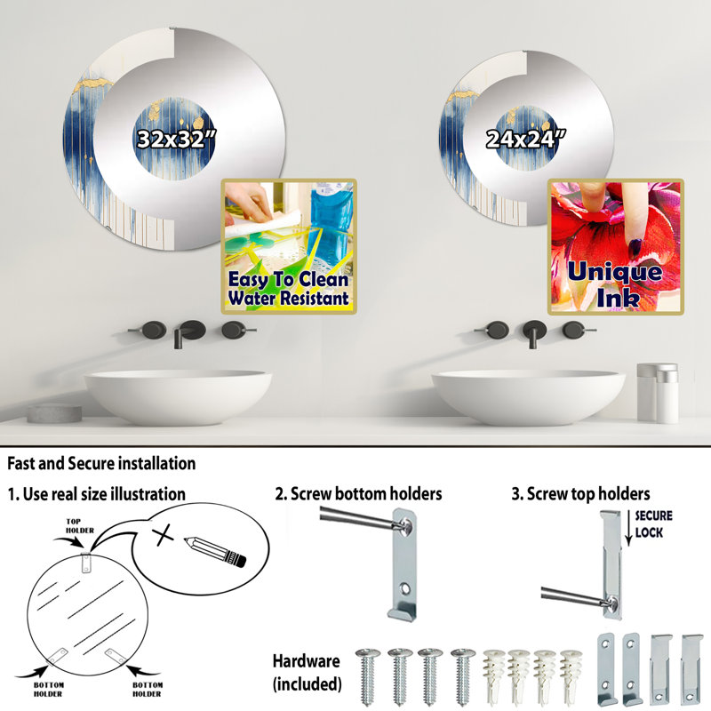 Ackers - Miroir mural demi-cercle, 31,4 po x 31,4 po