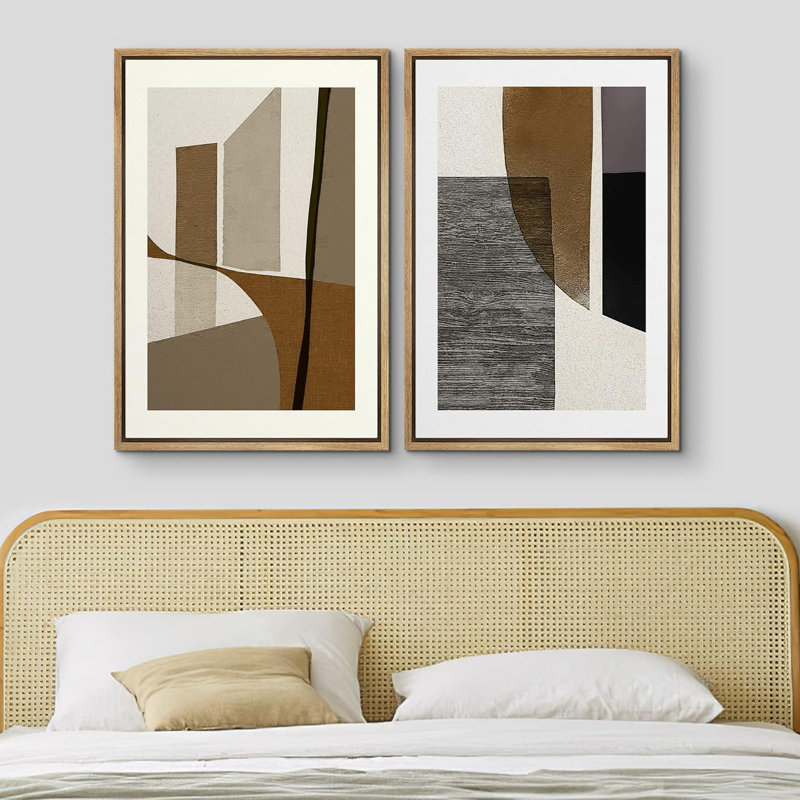 Collage de style rétro Mid-Century Polygone, impression sur toile, 2 pièces, H 36 po x l 48 po x P 1,5 po, Naturel