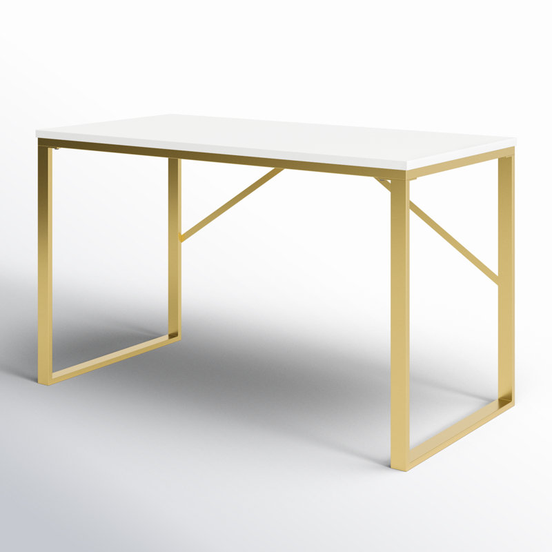 Riggs Metal Base Writing Desk, White/Gold