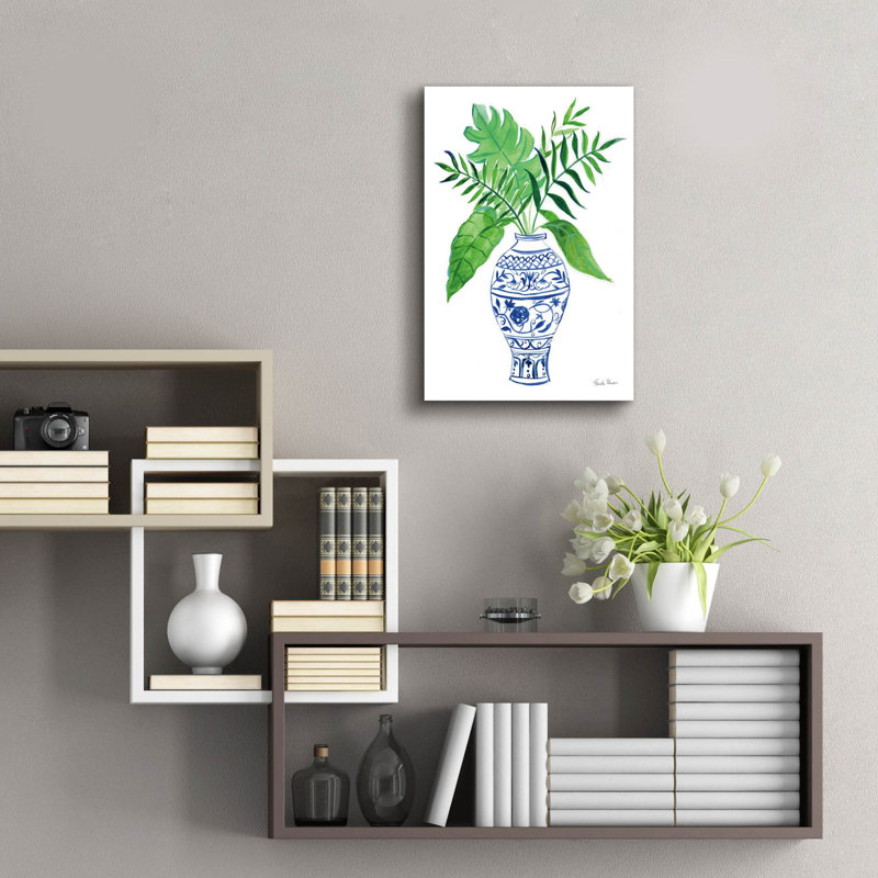 «Elegant Chinoiserie 1 White» par Farida Zaman, art mural en verre acrylique, H 24 po x l 16 po x P 0,2 po