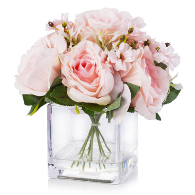 Faux Silk Rose Arrangement in Vase