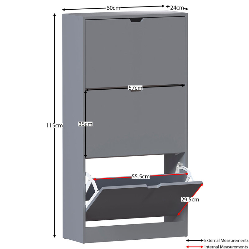 18 Pair Flip Down Shoe Storage, Grey