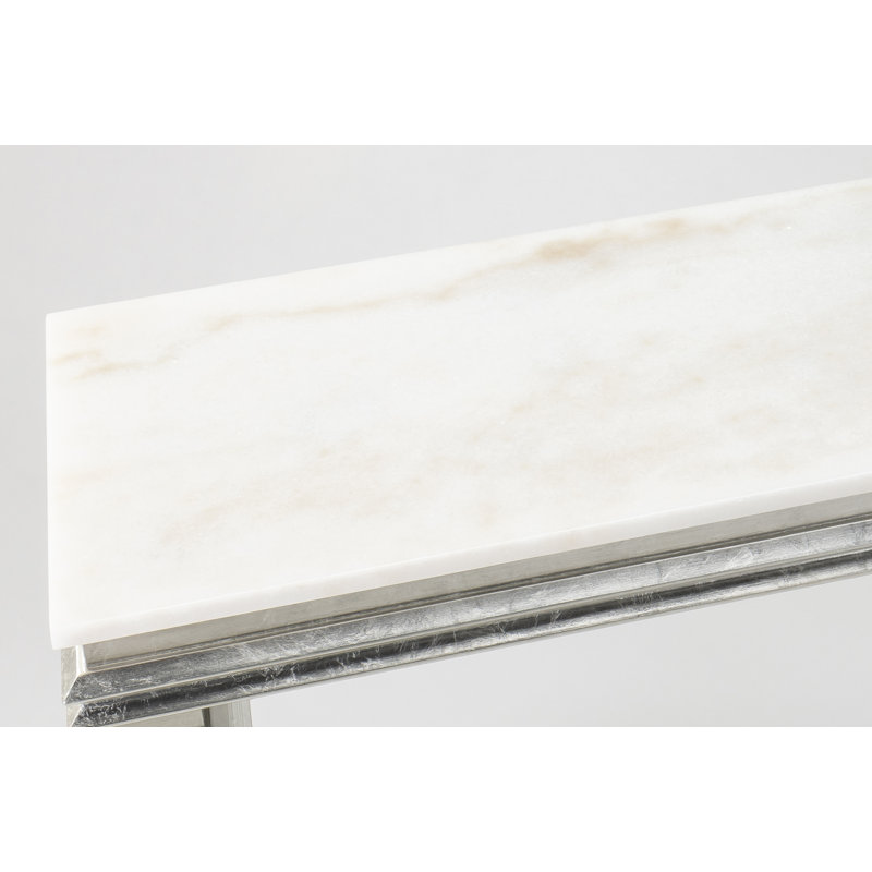 62'' W Stone Console Table, White, Silverleaf
