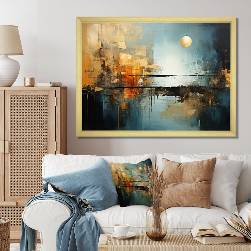 Impression sur toile Teal Orange Bold Energy I - Dams, Cadre doré simple, H 34 po x l 44 po x P 1,5 po