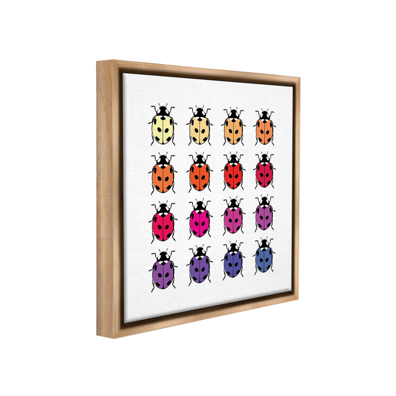 «Rainbow Ladybugs Motif Floater Frame» par Martina Pavlova sur toile, Cadre flottant orme Montalcino, H 25 po x l 25 po