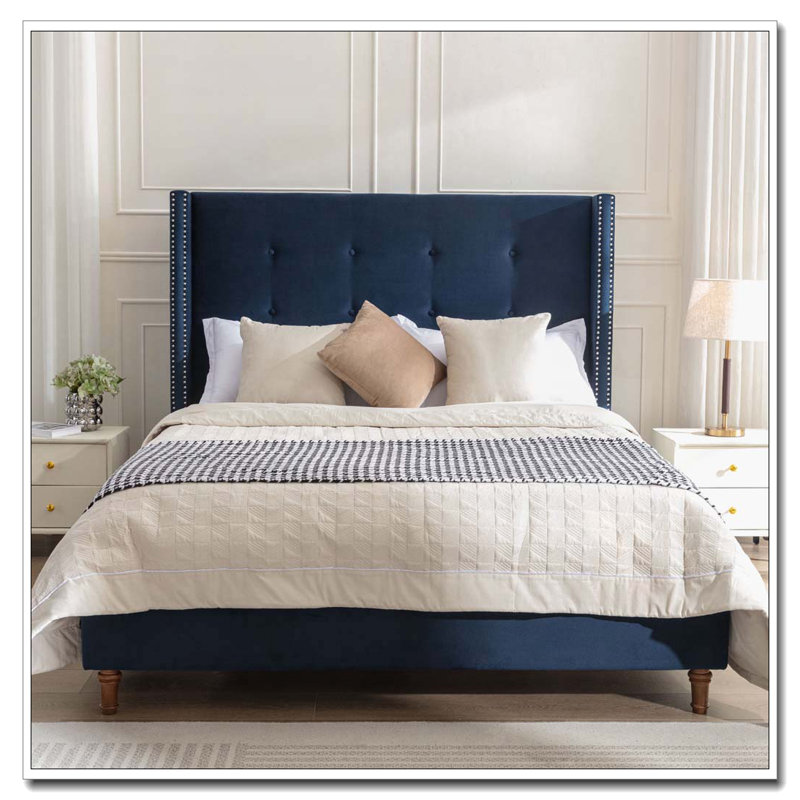 Lit tapissier Tall, Bleu, Grand lit