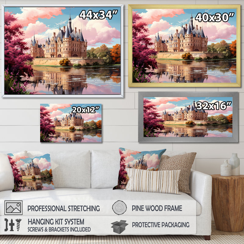 Château français de la loire I, Cadre doré simple, H 24 po x l 32 po x P 1 po