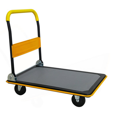 Flatbed Cart, 660Lbs Heavy Duty Capacity Platform Hand Truck 360 Degree Swivel Wheels Foldable Push Hand Cart For Loading And Storage, Warehouse-Yellow