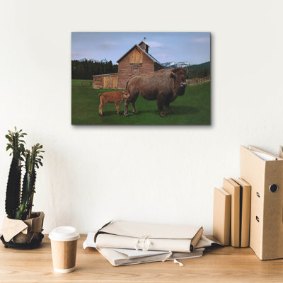 Toile épique Graffiti «Creekside's American Bison» par Jim Brune, 18 po x 12 po