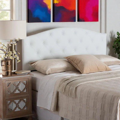 Navua White Faux Leather Upholstered Scalloped Headboard by Winston Porter