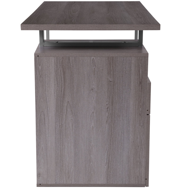 Light Ash Wood Computer Desk with Drawer and Silver Frame
