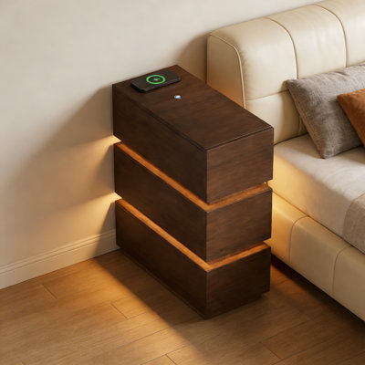 3-Drawer LED Smart Nightstand with Light