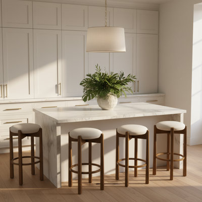  Tara Indoor Rubberwood Barstools with Ivory Upholstery, Dark Walnut Finish Set of 4