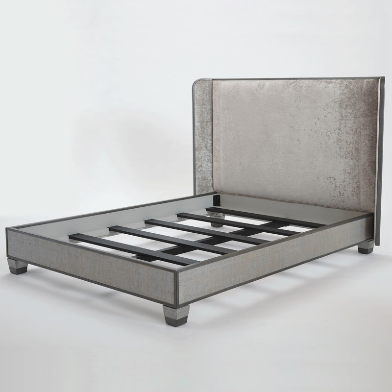 Pewter Velvet Upholstered Queen Bed with Winged Headboard